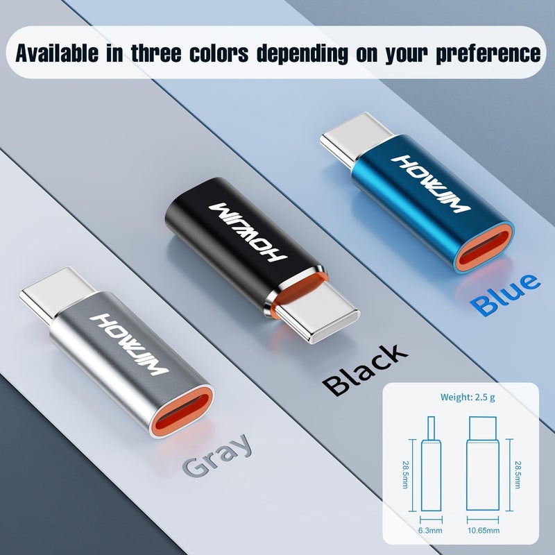 HOWJIM Light-ning to USB C Adapter 2Pack,PD27W/66W QC100W Fast Charging Data Transfer,Type C Charger Converter Cable for Phone 17/16/15 Serie Pad G-alaxy,Not for Headphones/OTG/Flash Drive/A-pple Pencil Gray - Image 3